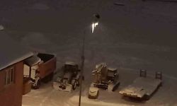 Kar ve soğuğa rağmen elektrik direğinde ayakta duran Leylek dikkat çekti