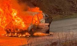 Elazığ'da alev alan otomobil tamamen yandı