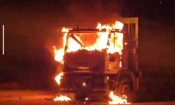 Van'da belediyeye ait çöp kamyonu alev aldı