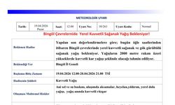 Bingöl için Meteorolojiden sağanak yağış duyurusu