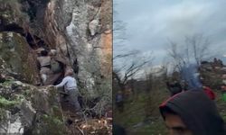 Dağda mahsur kalan gencin kurtarılma anı