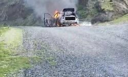 Yayla yolunda otomobil alev aldı