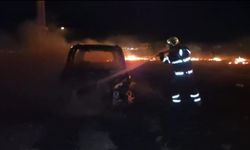 Batman'da arazide çıkan yangın hafif ticari aracı küle çevirdi