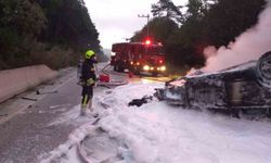 Bolu'da devrilen araçta yangın çıktı, sürücü yaralandı