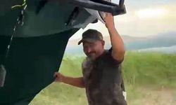 Elazığ'da kamp yapan balıkçıların fırtınayla mücadelesi