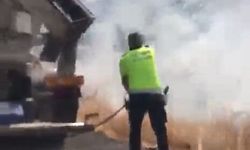 Elazığ'da meydana gelen arazi yangınına trafik polisi müdahale etti