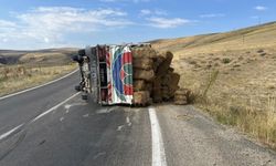 Erzurum'da devrilen ot yüklü kamyonette 2 yaralı