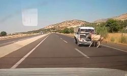 Kamyonet eşeğe çarptı, hayvan metrelerce havaya fırladı