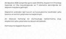 Kayseri'de 4.1 Büyüklüğünde Deprem, Olumsuz Durum Yok
