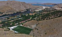 Keban Barajı manzaralı stadyum dronla görüntülendi