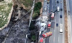 Kuzey Marmara Otoyolu'nda lastik yüklü tırda çıkan yangın tarım arazisini tehdit etti
