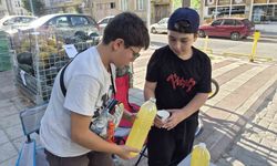 Yaz tatilinde limonata satarak harçlık kazanan çocuklar