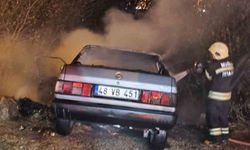 Bodrum'da Tek Taraflı Kaza Sonrası Otomobil Alev Alev Yandı