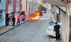 Samsun'da park halindeki elektrikli otomobilde yangın çıktı