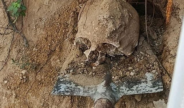 Bahçede gerçekleştirilen kazıda insan kafatası ve iskelet kalıntıları tespit edildi