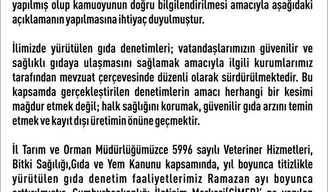 Elazığ Valiliği'nden Denetimle İlgili Bilgilendirme