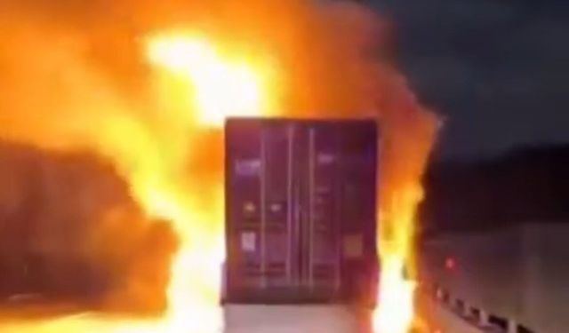 Konteyner yüklü tırda yangın çıktı
