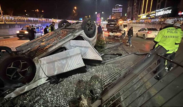 Takla atan araçlardan yaralanmadan kurtuldular