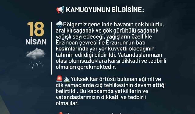 Erzurum'da kuvvetli yağış için uyarı yapıldı
