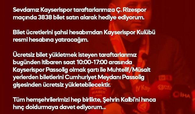 MHP'li Ersoy'dan Kayserispor taraftarına bilet müjdesi