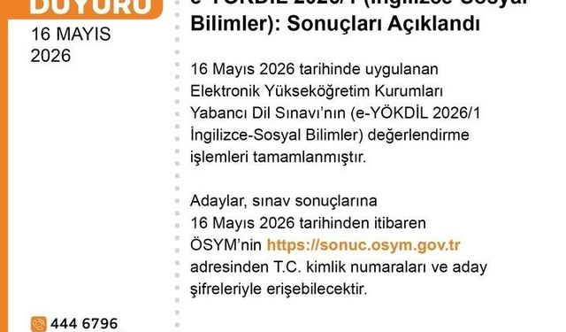 e-YÖKDİL 2026/1 sonuçları açıklandı