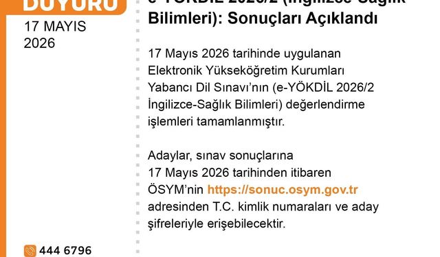 e-YÖKDİL 2026/2 sonuçları duyuruldu