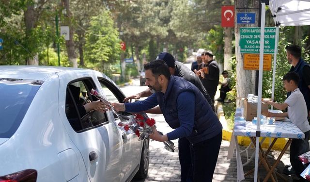 Elazığ'da mezarlık ziyaretine karanfil ikramı yapıldı
