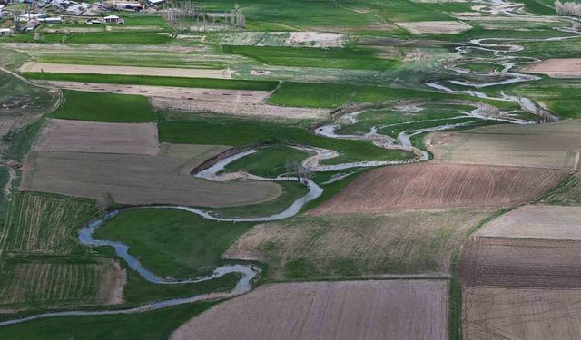 Kangal'daki menderes, ıslah öncesi dron ile görüntülendi