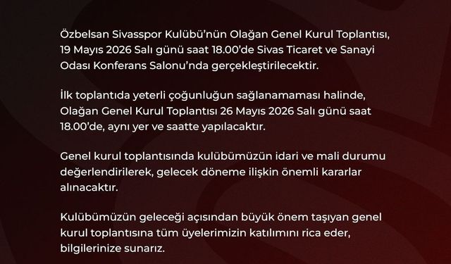 Sivasspor genel kurul toplantısı tarihini belirledi