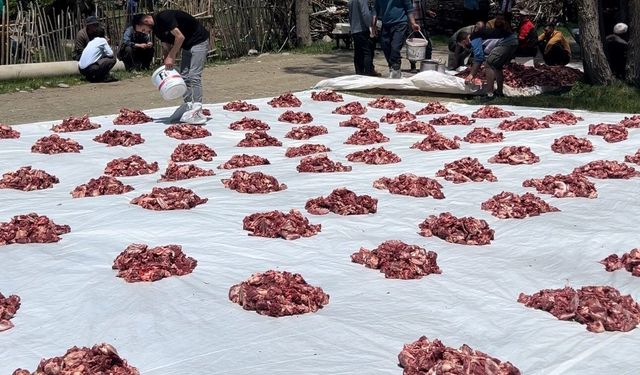 Yüksekova'da 100 yıllık gelenek: 140 kurban kesildi, etler adil dağıtıldı