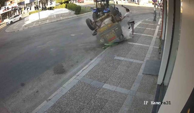 İzmir'de traktörden kopan tanker, yayayı ölümden döndürdü