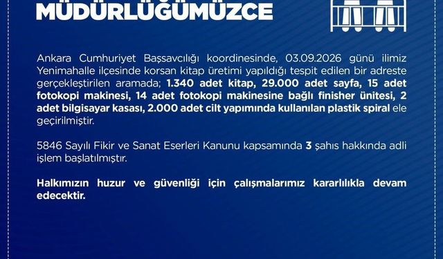 Ankara'da korsan kitap üretimi yapan adreste 1.340 eser yakalandı