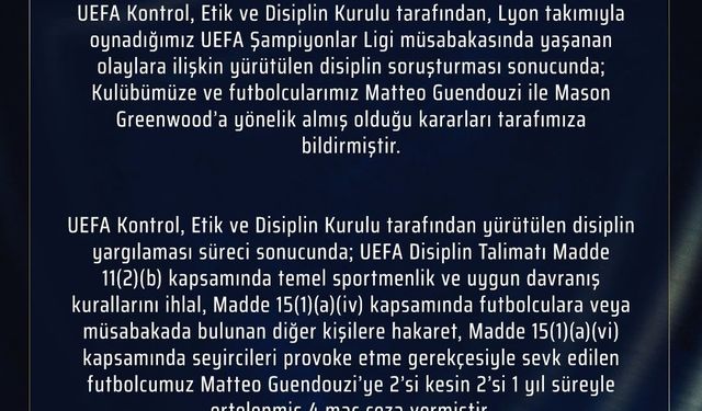 Fenerbahçe'den UEFA Disiplin Kararlarına Yanıt Geldi