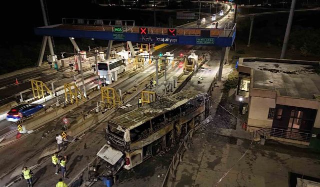 Kuzey Marmara Otoyolu'nda Otobüs Yangını: Ekiplerin Havadan Çalışması Görüntülendi