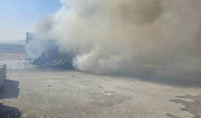 Mardin'deki tarla yangını parke taşı imalathanesini tehdit etti