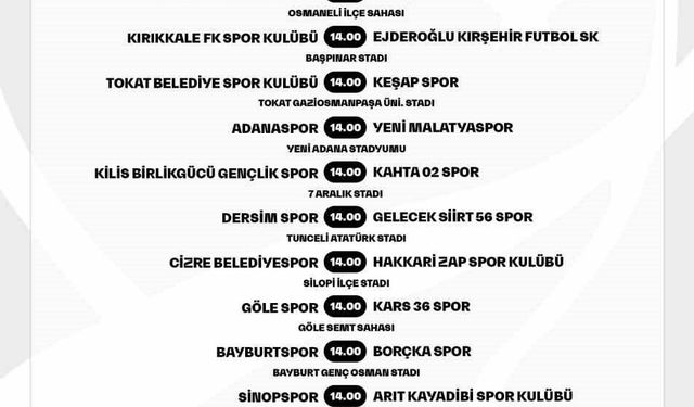 Ziraat Türkiye Kupası 1. Eleme Turu Maç Programı Açıklandı