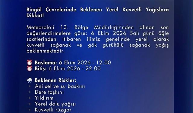 Bingöl'de Kuvvetli Yağışa Dikkat!