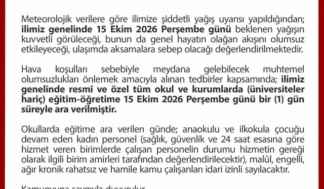 Düzce'de Eğitim, Sağanak Yağış Nedeniyle Bir Gün Süreyle Askıya Alındı