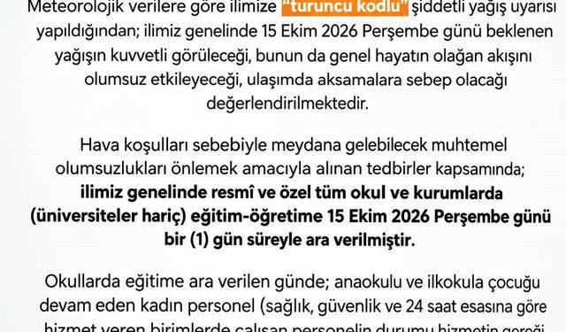 Sakarya'da Okullara Şiddetli Yağış Nedeniyle 1 Gün Tatil