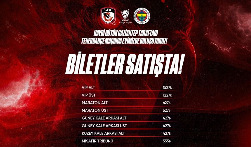 Gaziantep FK - Fenerbahçe kupa maçı biletleri satışta