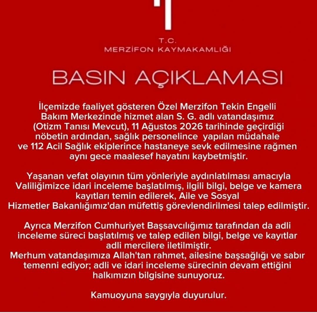 Amasya'daki Özel Bakımevinde Otizmli Bireyin Ölümüne Soruşturma Açıldı