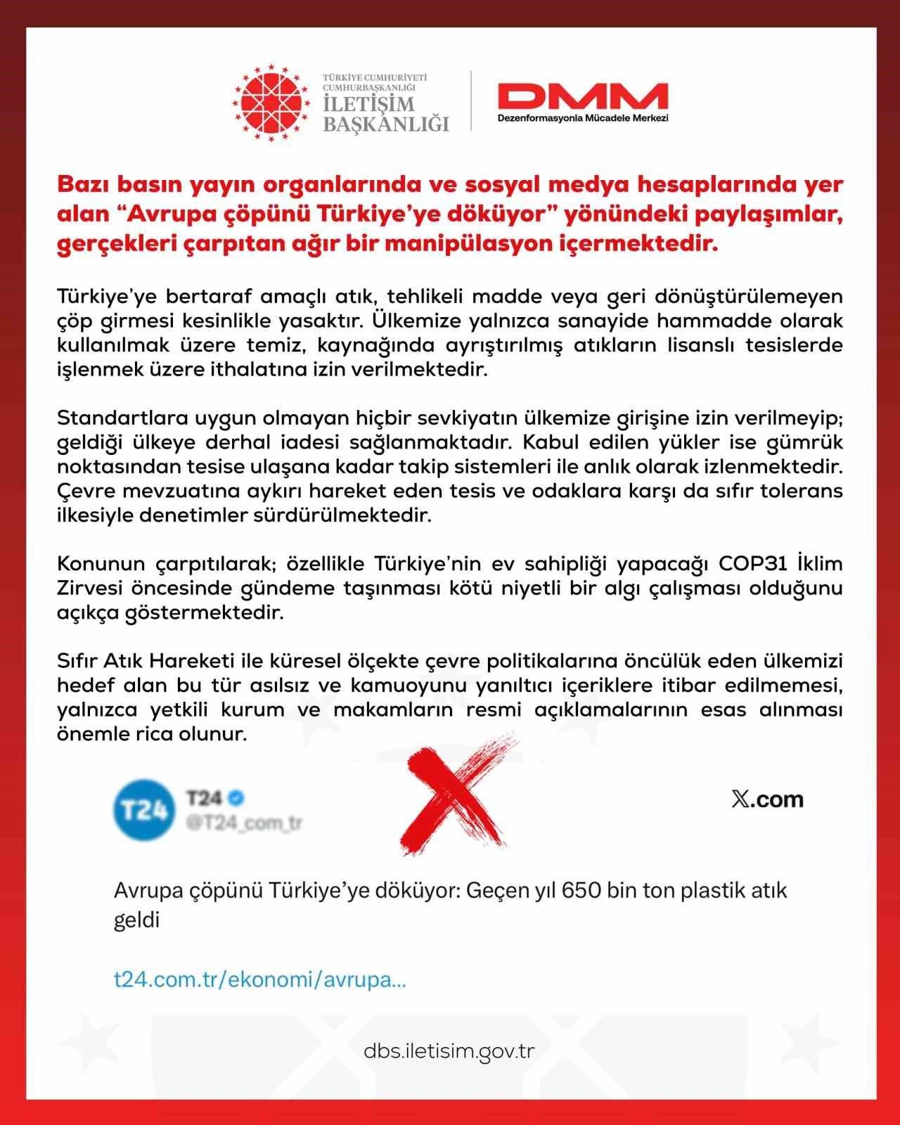 DMM'den 'Avrupa çöpünü Türkiye'ye döküyor' iddialarına yanıt